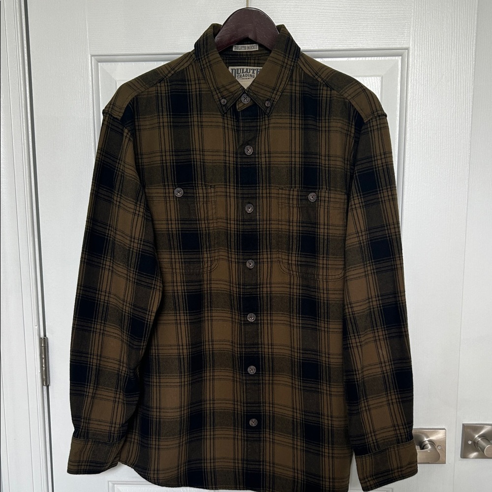 Duluth Trading Co Men's Plaid Shirt - Black and Brown